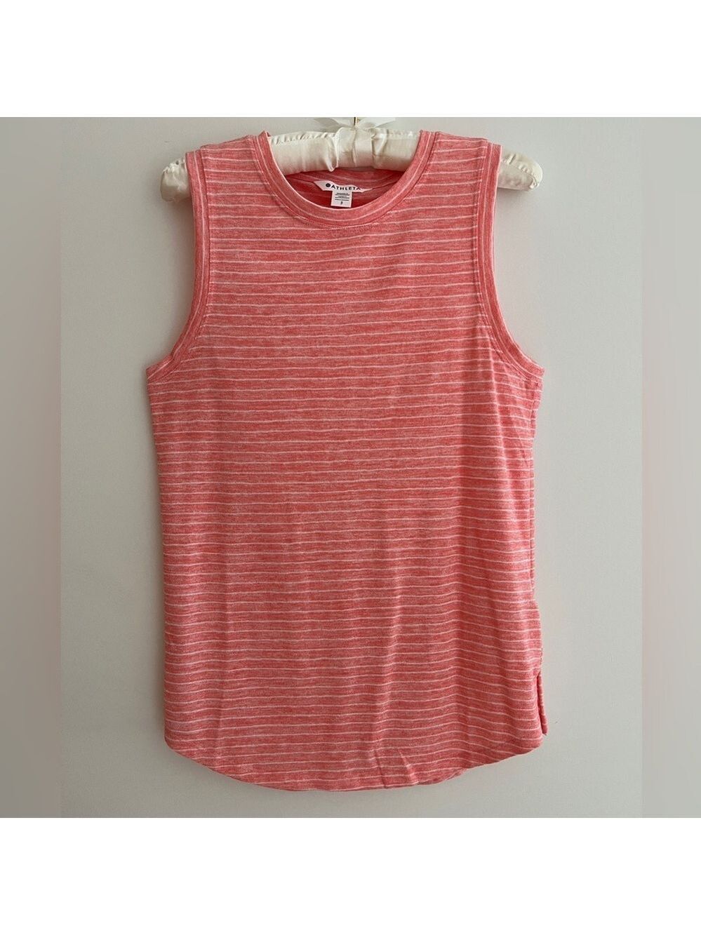 ATHLETA Breezy Tank Stripe Lightweight Round Neck Coral Casual Athleisure